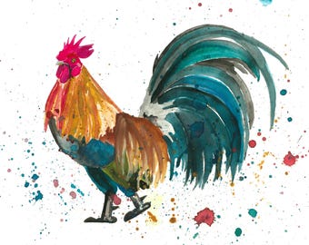 Rooster watercolor print