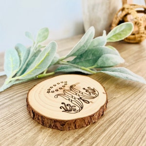 Engraved Wood Marian Drink Coaster | JMJ | Catholic Home Decor | Wooden Drink Coaster | Jesus, Mary, & Joseph | Blessed Mother Decor