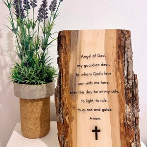 Houten gebedsbord engel Gods | Beschermengel | Gebedsdecor | Katholieke muurkunst | Religieus decor | Op geloof gebaseerd kinderdagverblijf