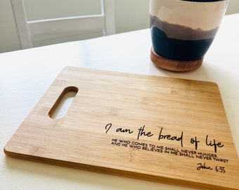 I am the bread of life |Square Charcuterie engraved cutting board | John 6:35 | Christian Home Decor | Liturgical Living |