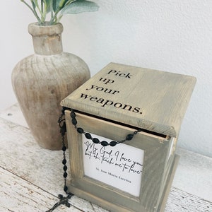 Pick Up Your Weapons Rosary Photo Box | Sacramentals Keepsake Box | Rosary Holder | Religious Articles | Catholic Home Decor
