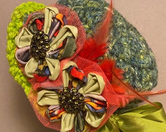 Handmade Fedora Doll Hat: OOAK Crochet Doll Accessory with Floral Blooms