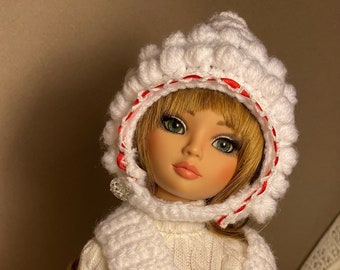 Snow Bunny doll hat, unique, ooak, winter fashion accessory, pixie style, dolly couture, whimsical