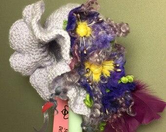 Unique, hand-crafted, OOAK, Garden party African Violet doll hat