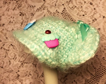 Cupcake Bear Doll Hat: Aqua Acrylic Yarn, Fits Blythe/American Girl