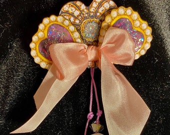 Bee-jeweled Triple Hearts Pin: Hand-Painted Whimsical Fashion Accessory