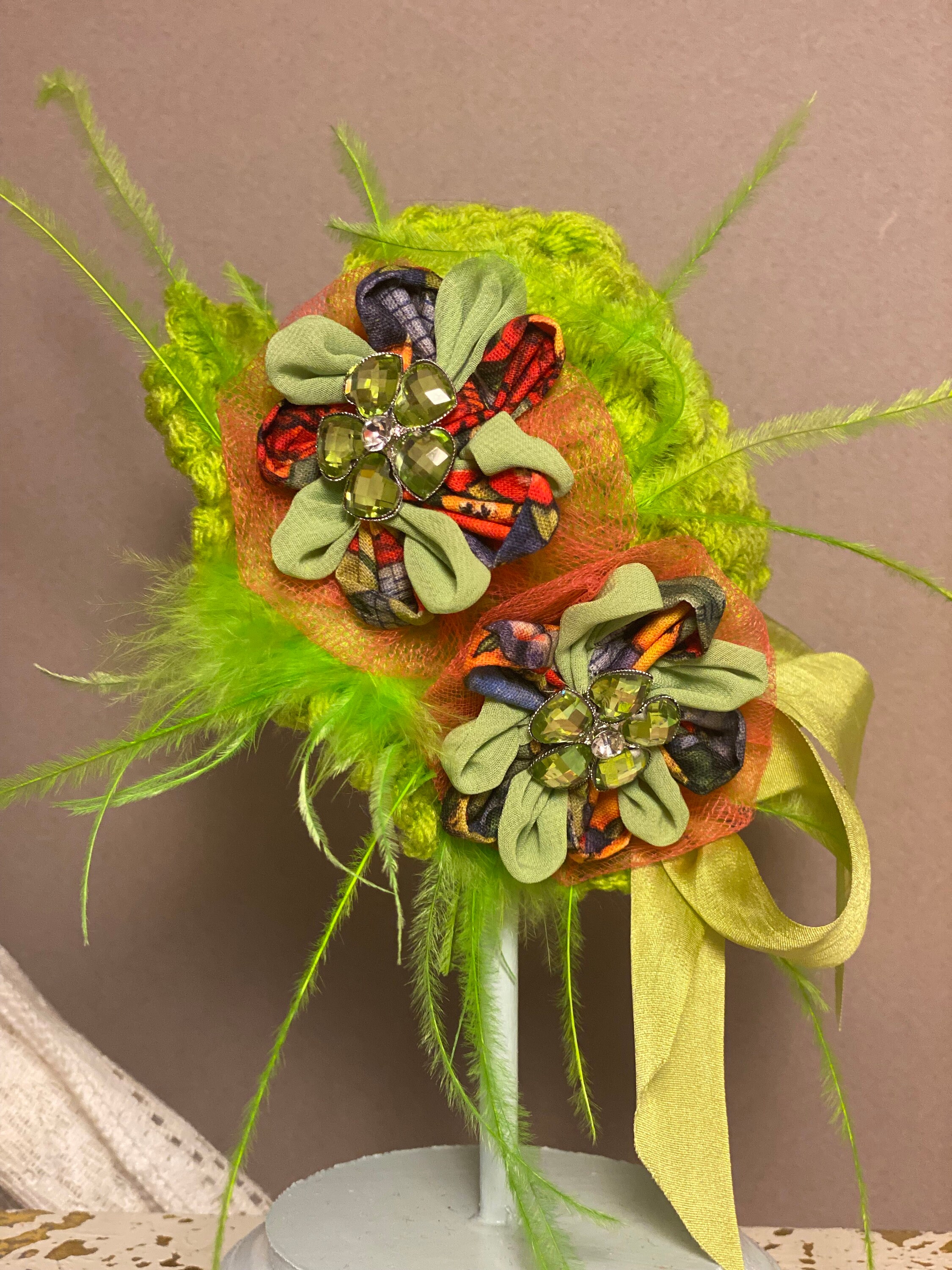 Vibrant Lime Green Fedora Hat with Decorative Floral Accent 100% Cotton Lime Green Fedora - Etsy main image 3