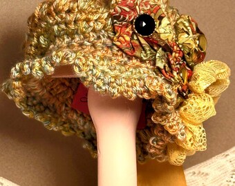 Hand Crocheted Fedora Doll Hat: OOAK Floral Bloom Accessory