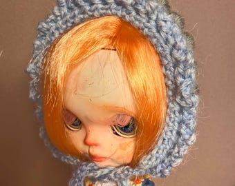 Crocheted Baby Doll Hat: Bluesy Pixie Bonnet with Beads