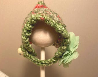 Crocheted Glade Green Pixie Doll Hat: OOAK Doll Accessory