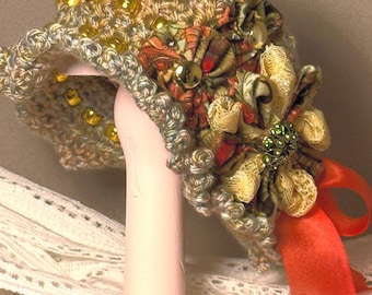 Hand Crocheted Fedora Doll Hat: Vintage Floral Bloom Accessory