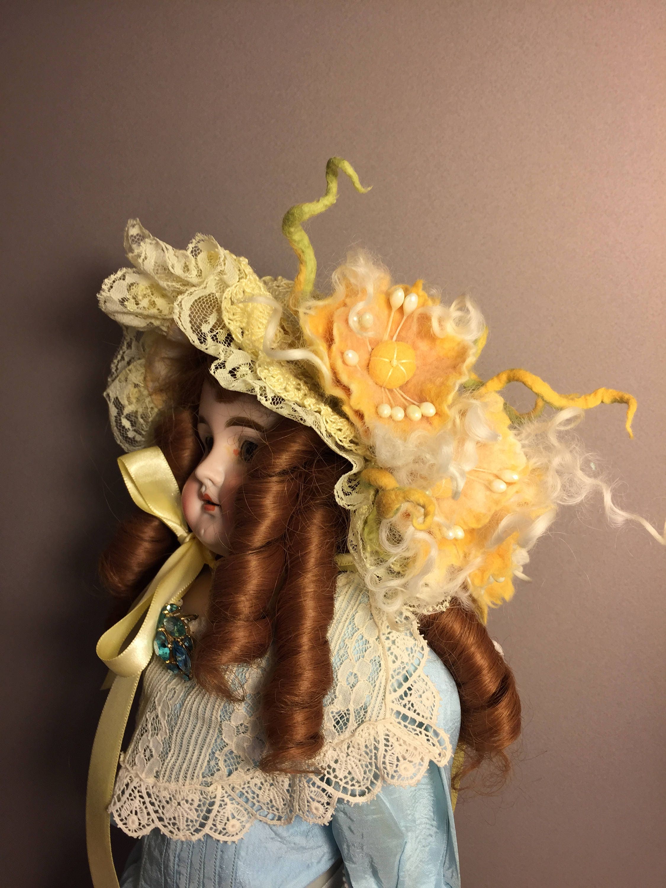 Unique, Hand-crafted, OOAK, Garden Party Daffodil Doll Hat 