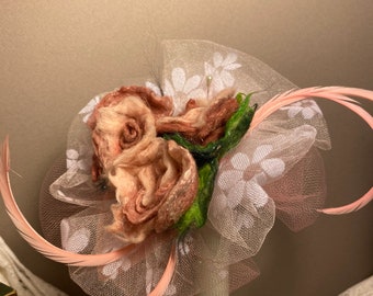 Handcrafted Rosy Fascinator: Floral Tulle Doll or Adult Hat