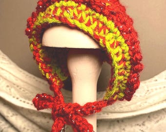 Poinsettia Sparkle Pixie Puppen Hut,Unikat, handgemacht, handgehäkelt, Urlaub Party Accessoire.