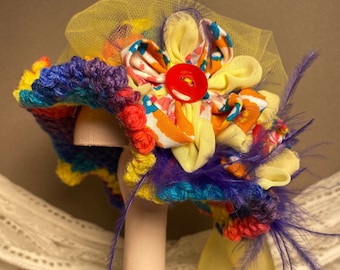 Handcrafted Rainbow Doll Fedora: Vintage Style Floral Accessory