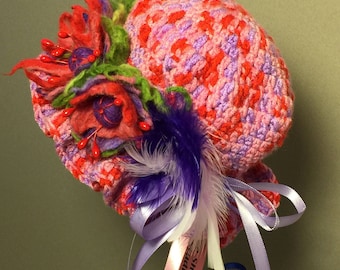 Unique, hand-crafted, OOAK, Garden party Anemone doll hat