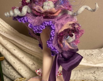 Handmade Fedora Doll Hat: Purple Floral OOAK Doll Accessory