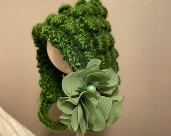 Shamrock pixie doll hat ooak, unique, handcrafted, hand crocheted, doll accessory.