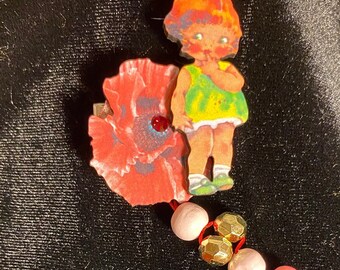 Handcrafted Geranium Clip: Beaded Tassel, Silver Clip