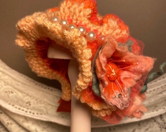 Tropical twist doll hat, unique, OOAK, hand-crafted, hand-felted, festive, garden party doll accessory