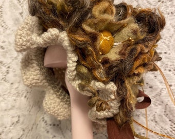 Winter Sparkle doll hat, unique, ooak, handcrafted doll accessory