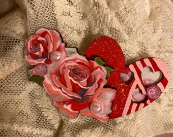 Bee-Jeweled Rose Heart Pin: Handcrafted OOAK Lapel Pin