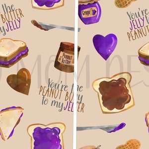 Peanut Butter Jelly PB&J, Tan Background, Matching Set Seamless Pattern