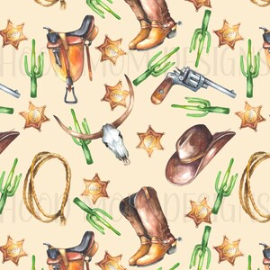 Western Cowboy, Cactus Seamless Pattern