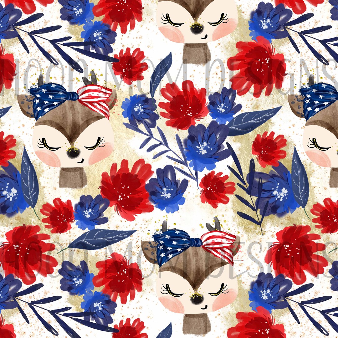 Floral Red White & Blue, 4th of July, Patriotic Seamless Pattern - Etsy