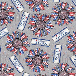 Michelob Ultra, Sunflower, Red White Blue, 4th of July, Patriotic, Beer Seamless Pattern