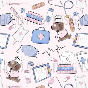 Nurse Doctor Medical Dog Puppy Seamless Pattern