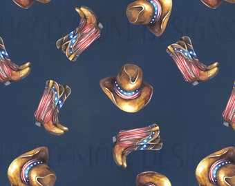 American Western, Cowboy, Red White & Blue, 4th of July, Patriotic Seamless Pattern
