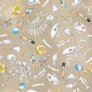 Dinosaur Bones, Dino Dig Seamless Pattern