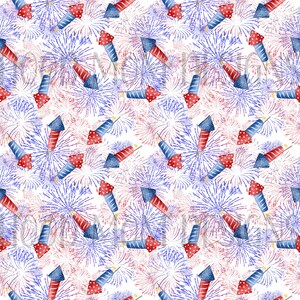 Fireworks, Red White Blue, Patriotic, 4th of July Seamless Pattern
