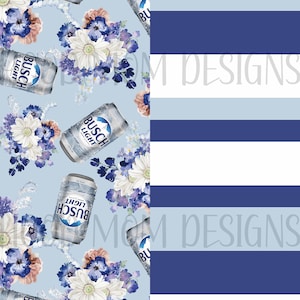 Busch Light Floral, Flowers, Beer Coordinating Stripes Seamless Pattern