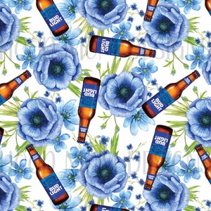 Bud Light Bottle Floral, Flowers, Beer Seamless Pattern