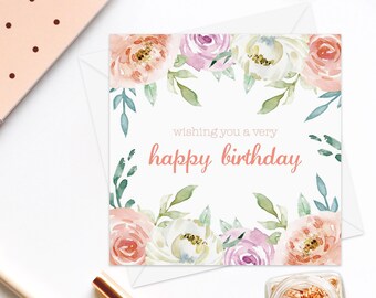 Flower Birthday Card. Birthday Cards For Her. Wife Birthday Card. Female Birthday Cards. Pastel Floral Birthday Cards. Birthday Card Friend