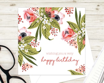 Verjaardagskaart vrouw. Verjaardagskaart voor haar. Verjaardagskaart zus. Verjaardagscadeaukaart met bloemen. Verjaardagskaart met rode bloem. Verjaardagskaart moeder