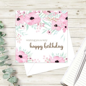 Birthday Card For Mum. Birthday Card For Her. Female Birthday Card. Pink Floral Birthday Card. Birthday Card For Wife. Flower Birthday Cards