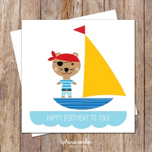 Pirate Birthday Card. Kids Birthday Card. Birthday Card Boy. 1st Birthday Card. First Birthday Card. Cute Birthday Card. Sailing Pirate Card