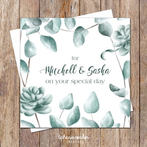 Personalisierte Hochzeitskarte. Personalisierte Hochzeitskarte. Eukalyptus-Blätter Hochzeitskarte. Hochzeitsglückwünsche. Hochzeitsgeschenk. Florale Hochzeitskarte