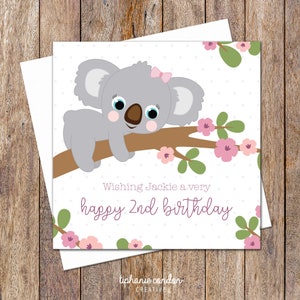 Cute Koala Age Birthday Card. Custom Age Birthday Cards. Australian Birthday Card. Koala Card. Girl Birthday Gift. Birthday Card Daughter.