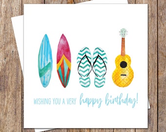 Beach Birthday Card. Surfing Birthday Card. Birthday Card Dad. Birthday Card For Him. Aloha Birthday. Birthday Cards Female. Summer Birthday