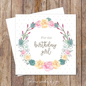 Voor de Birthday Girl Card. Bloemenkrans verjaardagskaart. Verjaardagskaart mama. Verjaardagskaart voor haar. Bloem Verjaardagskaart. Verjaardagskaarten Vrouw