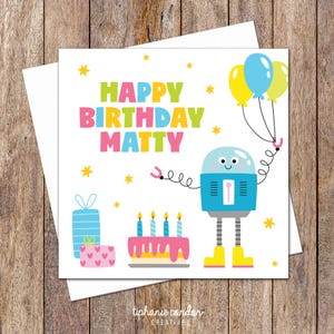 Tarjeta de cumpleaños para niños robot. Tarjetas de cumpleaños personalizadas con nombre. Tarjeta de cumpleaños infantil. Tarjeta de cumpleaños para niño. Tarjeta de primer cumpleaños. Tarjeta de cumpleaños infantil.