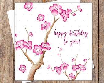 Cherry Blossom Birthday Card. Mum Birthday Card. Birthday Card For Mom. Birthday Card Girl. Floral Birthday Card. Female Birthday Gifts.