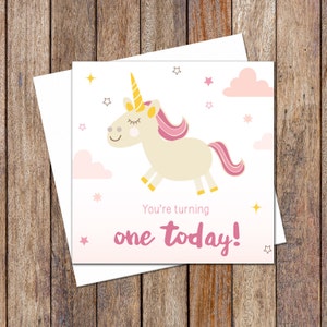 First Birthday Card. Custom Age Birthday Card. Birthday Unicorn Card. Girl Birthday Card. Unicorn Princess Card. Unicorn Theme Birthday