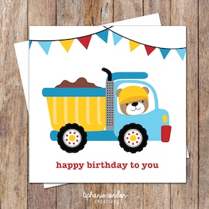Digger and Bear Birthday Card. Kids Birthday Card. Birthday Card Boy. Construction Birthday Card. Cute Birthday Card. Builder Birthday Card