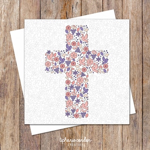 Cartão de Batizado com Cruz Floral Doce. Cartão de Batismo. Cartão para Cerimônia Religiosa. Presente de Batismo. Batismo de Bebê. Presente de Batismo. Cartão de Confirmação
