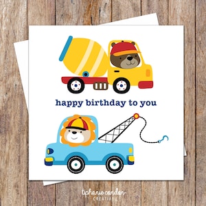Trucks Birthday Card. Pick-Up Truck Birthday Card. Boy Birthday Card. Construction Birthday Card. Cement Truck Birthday Card. Digger Cards